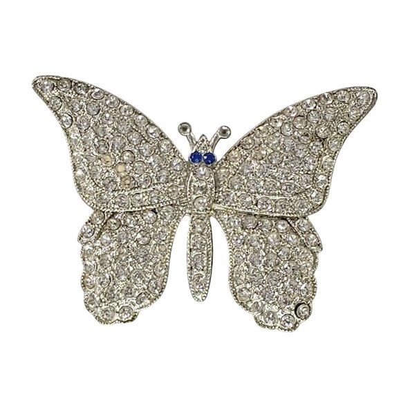 Apex Jewelry - Vintage Apex Art Butterfly Rhinestone Brooch Pin Silver Tone Pin